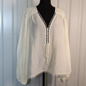 Jonathan Simkhai Womens Rhodes Lace Up Cream Blouse Shirt Top Size L NWT *Flaw*